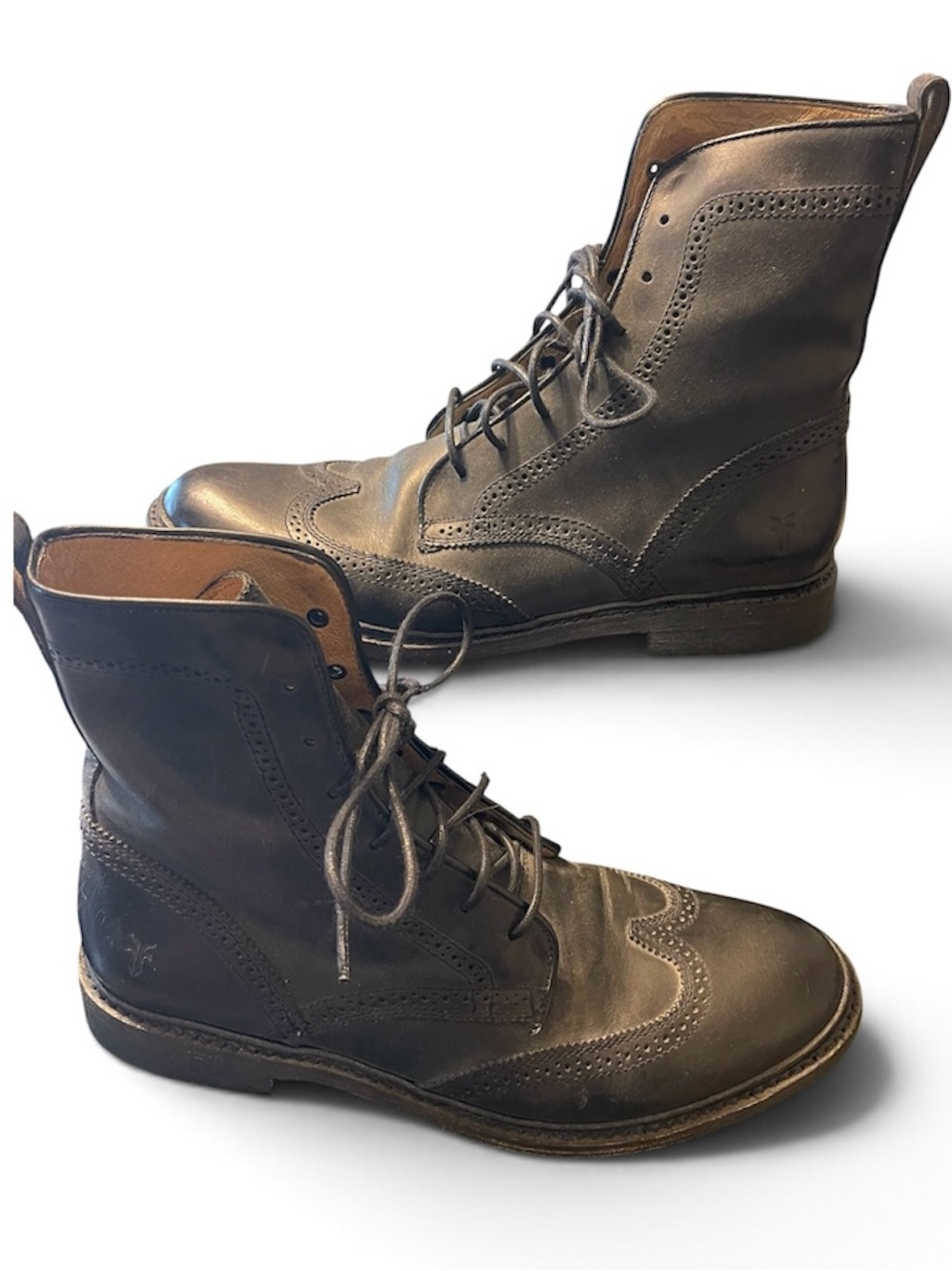 Frye Black Wingtip Lace-Up Leather Boots 10